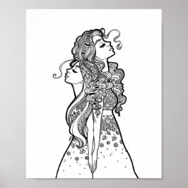 Växla tillsammans - Mor Dotter Line Art Porträtt Poster