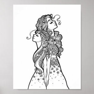Växla tillsammans - Mor Dotter Line Art Porträtt Poster
