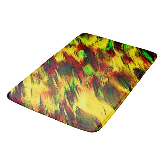 Växlade nedfläckader från rött till gult, lite grö badrumsmatta (Vinklad)