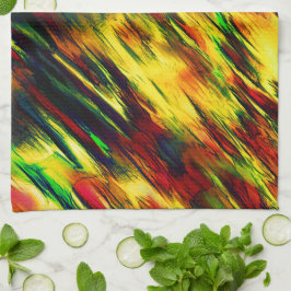 Växlade nedfläckader från rött till gult, lite grö kökshandduk