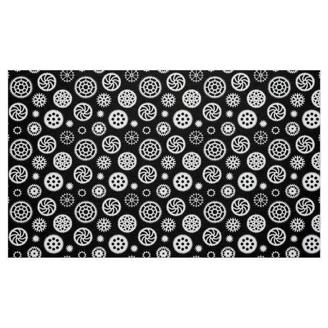 Växlar Mönster 070819 - Vita på svart Tyg (Fat Quarter)