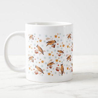 Vaxning, fågel, bär, stjärna, snöflak, vinter jumbo mugg