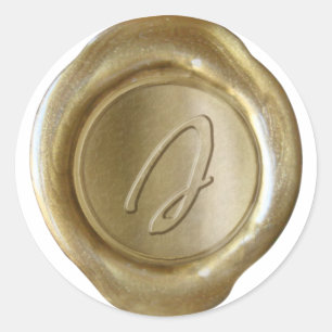 Vaxsigillmonogram - Guld - Konstnärlig stil J - Runt Klistermärke
