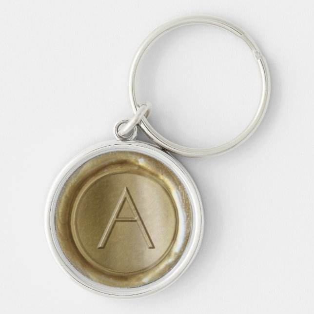 Vaxsigillmonogram - Guld - ModernSlim A - Rund Silverfärgad Nyckelring (Framsidan)