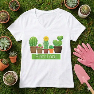 Växt Dam Kaktus Sukkulent Vit T-Shirt