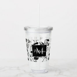 Växt Kaktus Klotter Handritad Namn  Monogram    Take Away Mugg