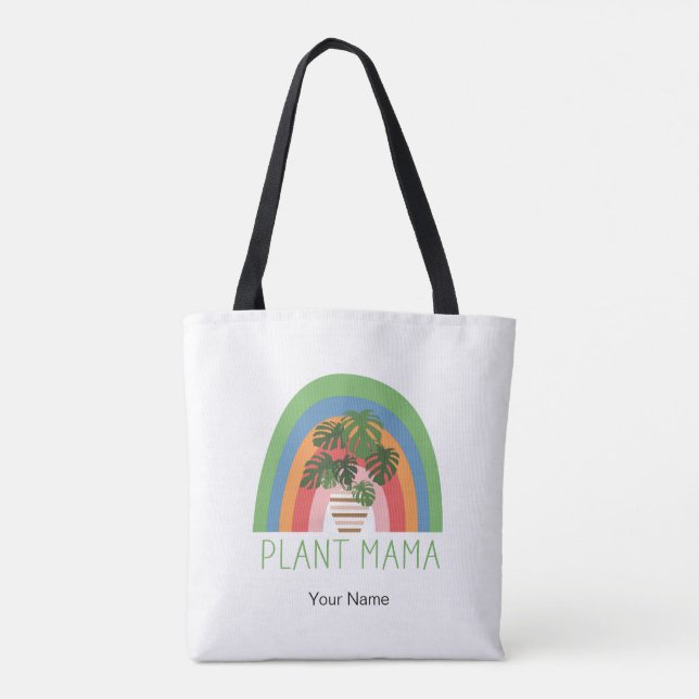 Växt Mama Boho Regnbåge Trädgård Monstera blad Tygkasse (Baksida)