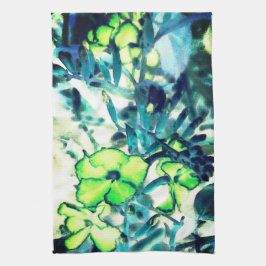 Växtblomma från färg kökshandduk