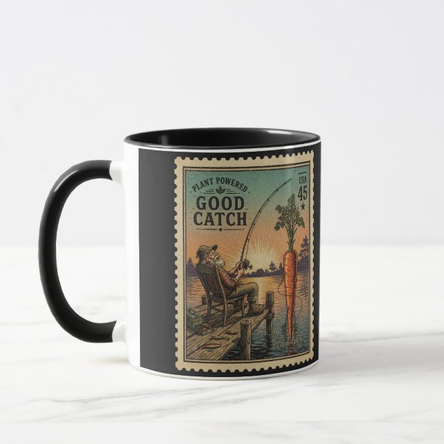 Växtdriven bra fångst - Vintage-stämpelkonst Mugg (Vänster)