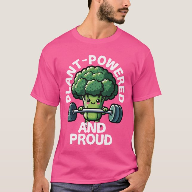 Växtdriven och stolt Broccoli som lyfter vikter v T Shirt (Framsida)
