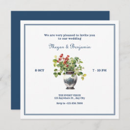 Växter med antika vas bröllop inbjudningar