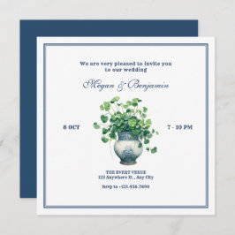 Växter med antika vas bröllop inbjudningar