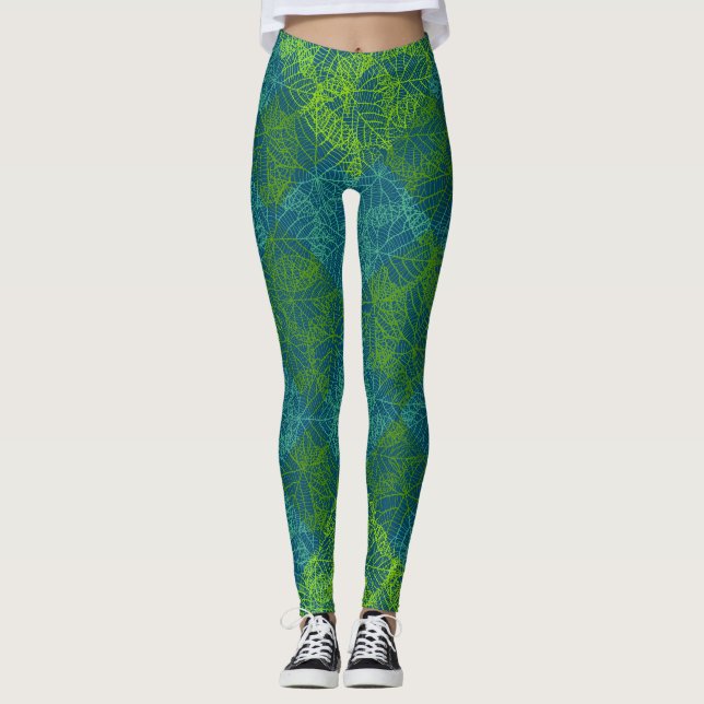 Växter mönster.11b Blue BG Leggings (Framsida)