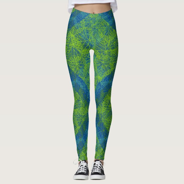 Växter mönster.12c Blue BG Leggings (Framsida)