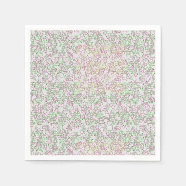 Växter mönster.14C Rosa Blommigt Black BG Pappersservett (Framsidan)