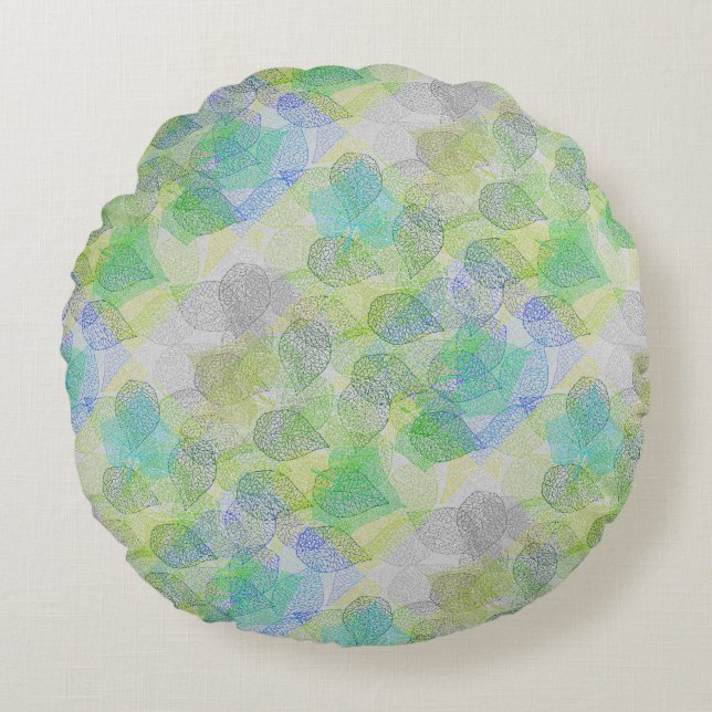 Växter mönster A02.b Lövs LGrey BG Rund Kudde (Framsidan)