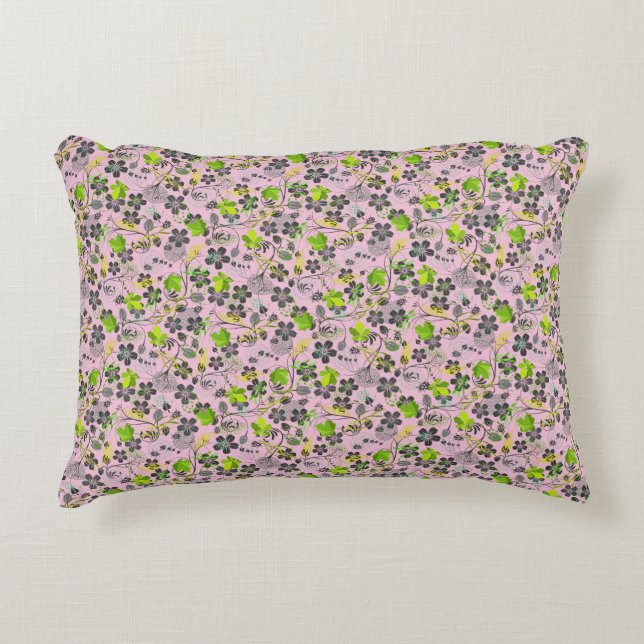 Växter mönster A03.b Lpink BG Prydnadskudde (Framsidan)