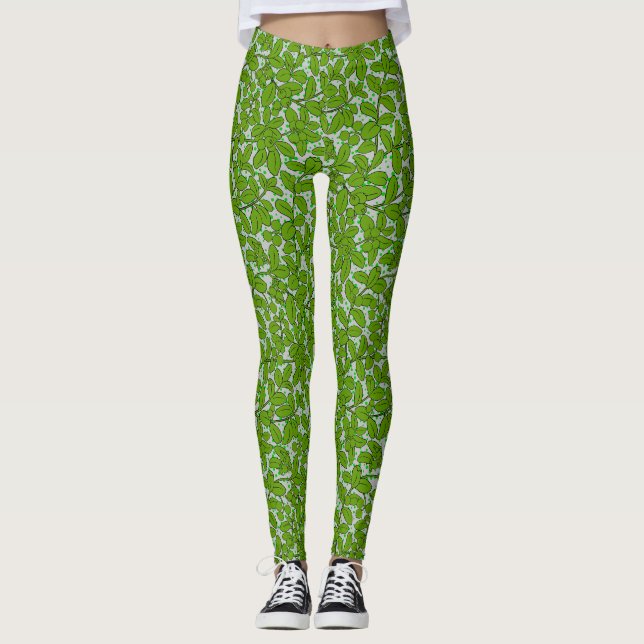Växter mönster A09.b Grått BG Leggings (Framsida)