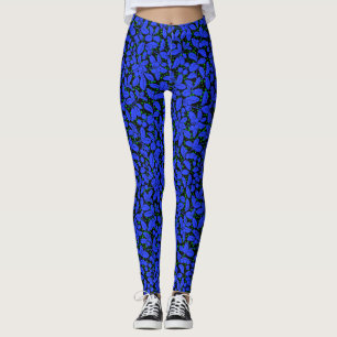 Växter mönster A09.blue b Black BG Leggings