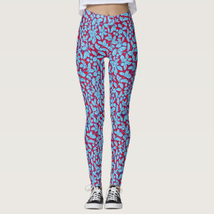 Växter mönster A09w Red BG Leggings