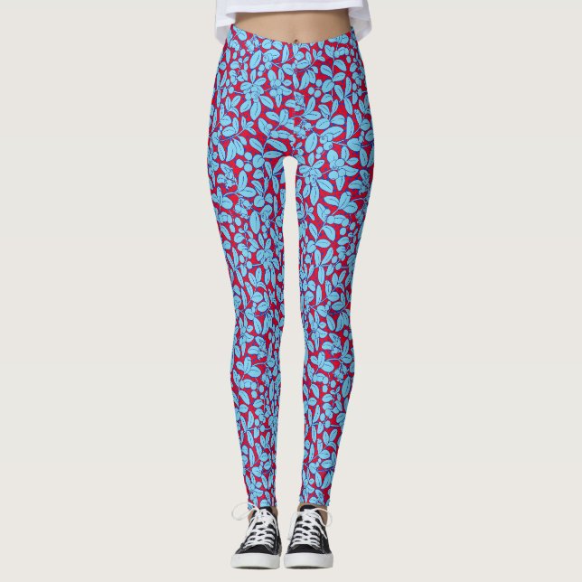 Växter mönster A09w Red BG Leggings (Framsida)