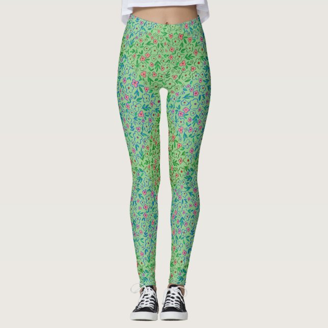 Växter mönster A10.b LGreen BG Leggings (Framsida)