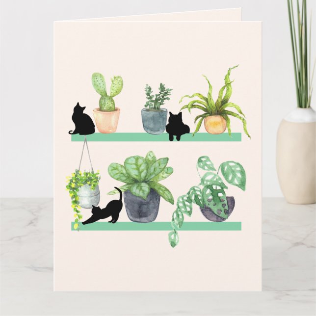 Växter och katter Älskare Svarta katter och krukvä Kort (Framsida)