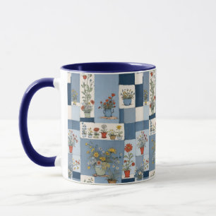 Växter och Retro Blue Jean Denim Patchwork Blommig Mugg