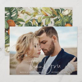 Växtextremt tack för bröllopsfoto med citrusmotiv kort