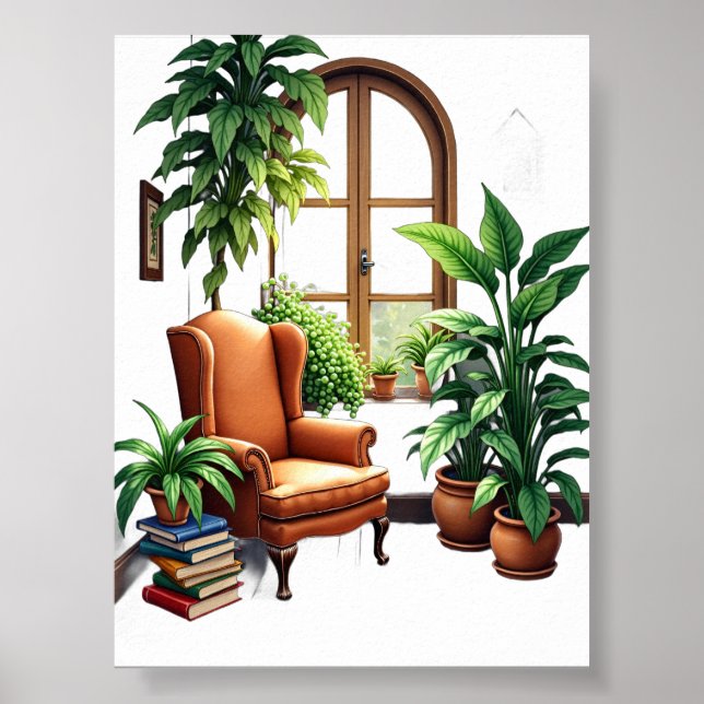 Växtföräldrar Läsning Hörna Mysig Trädgård Akvarel Poster (Framsidan)