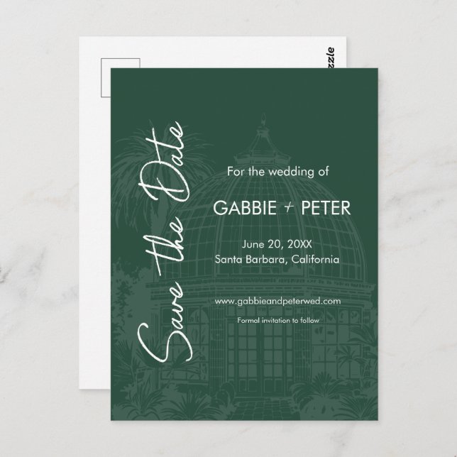 Växthusets botaniska Grönt Spara datum Vykort (Fram/baksida)