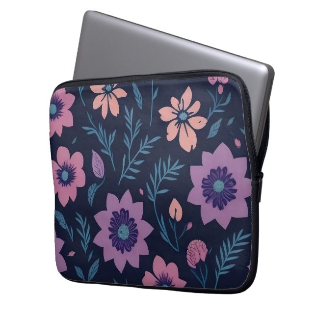 Växtinspirerad blommig laptopsleeve laptop fodral (Framsidan Vänster)