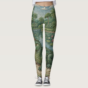 Växtlighetens väktare: Broderad Krokodil Leggings