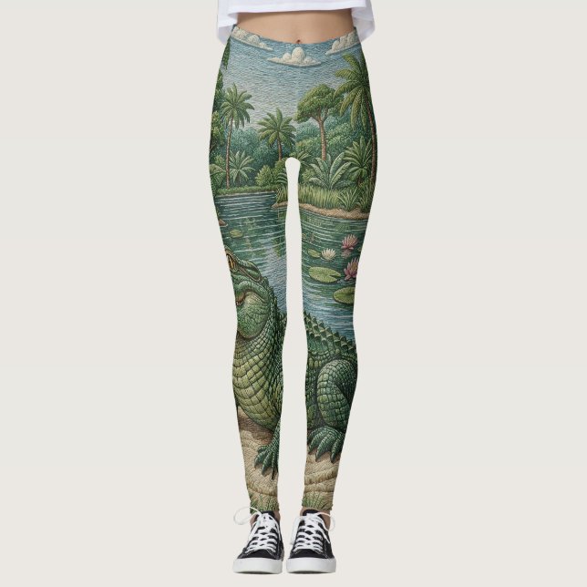 Växtlighetens väktare: Broderad Krokodil Leggings (Framsida)
