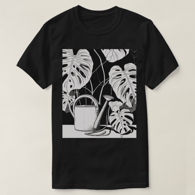 Växtmamma minimalistisk linjärt konst Monstera bla T Shirt (Design framsida)