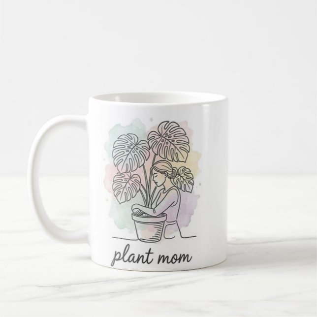 Växtmamma Vattenfärgssplash Estetisk Mugg  (Vänster)