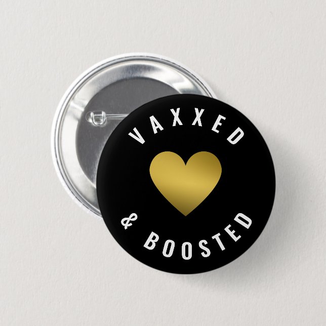 Vaxxad Och Uppfriskad Guld Hjarta Svart Knapp (Framsida & baksida)