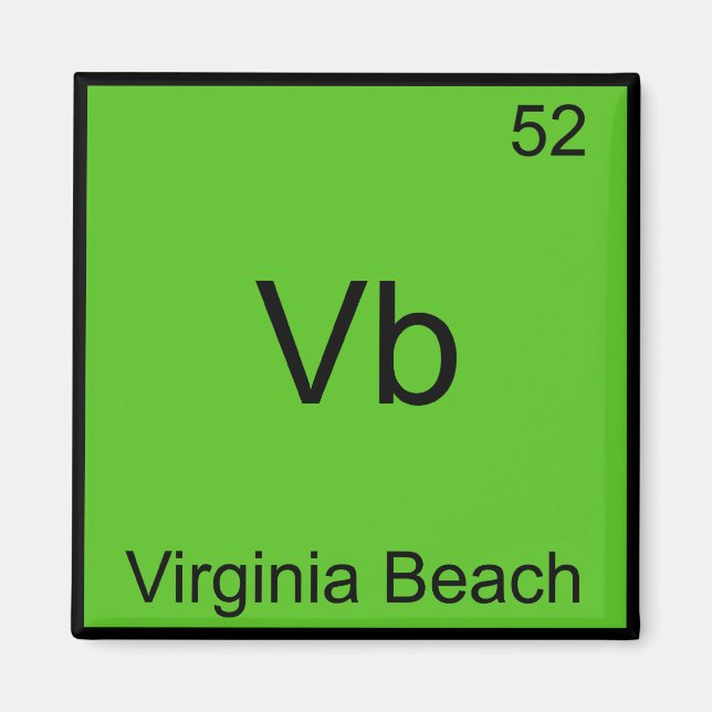 Vb - Virginia Beach Stad Kemiskt Elemente Symbol Magnet (Framsidan)