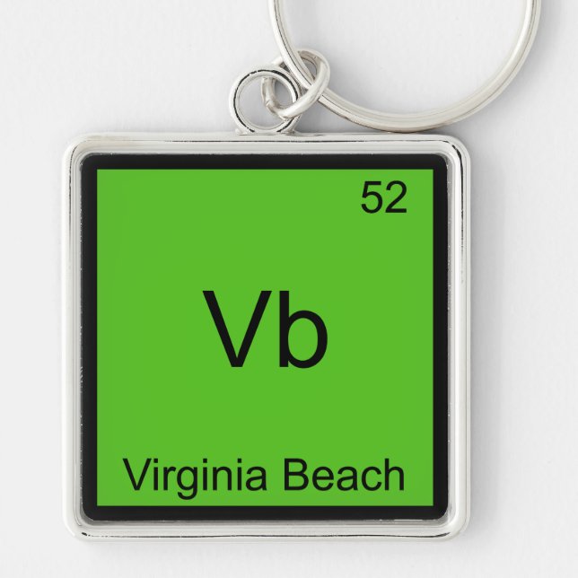 Vb - Virginia Beach Stadens kemiska elementsymbol Fyrkantig Silverfärgad Nyckelring (Framsidan)