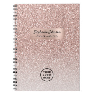 VD Logotyp Trendig Rose Guld Glitter Ombre Anteckningsbok
