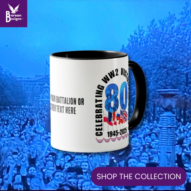 VECKA2:s 80-årsjubileum i Europa Mugg (Souvenir mug to celebrate the 80th Anniversary of VE Victory in Europe Day w/ customizable text.)