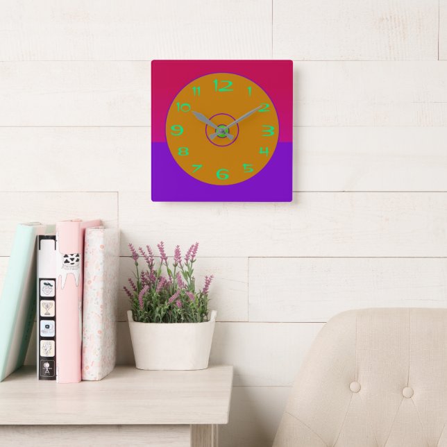 Vecka av levande Rosa Lila Guld Lime Clock Fyrkantig Klocka (Läsesal)