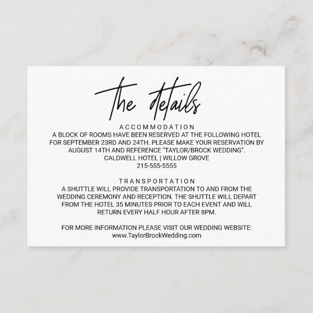 Veckig kalligrafi Bröllopsdetaljkort Tilläggskort (Framsida)