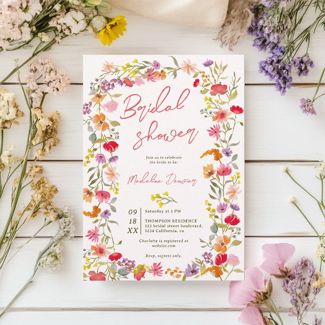 Vecklar vattenfärg vildblomma bröllopsdusch inbjudningar (Whimsical Watercolor Wildflower Bridal Shower Invitation)