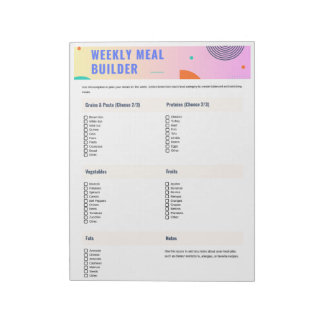 Veckly Meal Builder Anteckningsblock