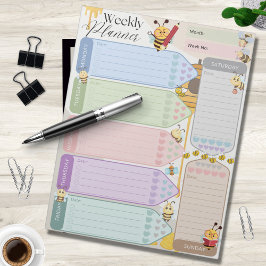 Veckofärgad planner Cute Bee Honung Théed Multicol Anteckningsblock