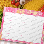 Veckomålsplan och Livsmedel lista - Rosa Blommigt Anteckningsblock<br><div class="desc">blommigten för rosa och gult med  med veckomålsplanerare och livsmedel-lista. Söt ro och blad ram denna pad på 40 sidor,  var och en med utrymme för skriva av måltider för varje veckodag,  extra-sedlar och en lista med två kolumner livsmedel.</div>