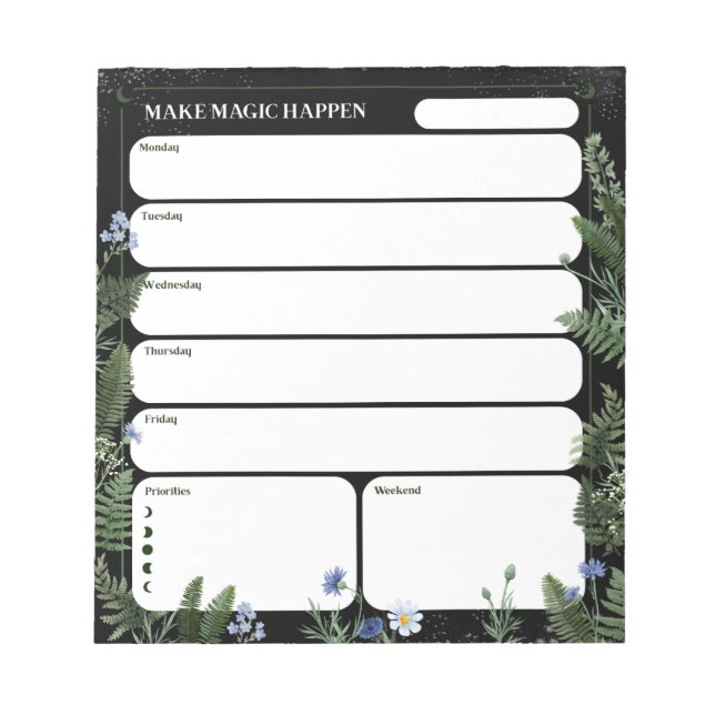 Veckopad Notepad – Mörk Whimsical Design Anteckningsblock (Framsida)