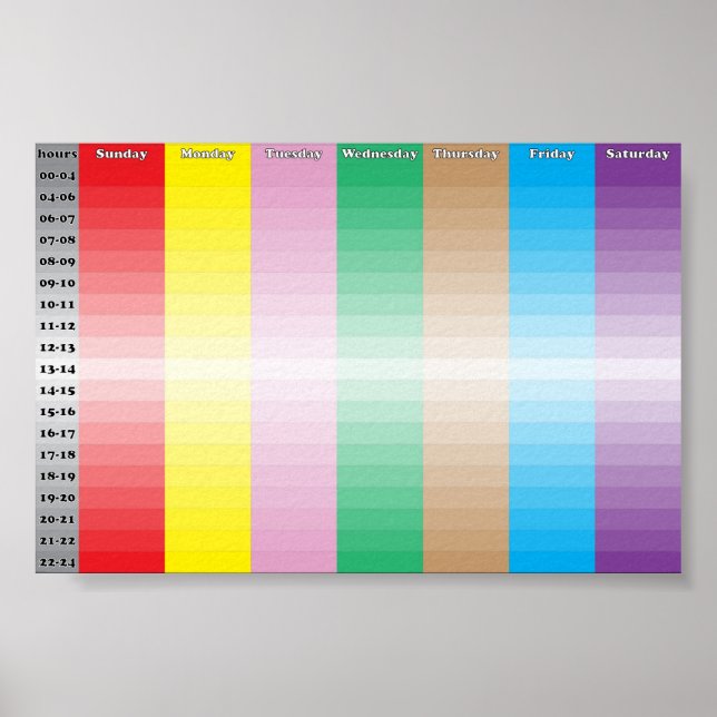 Veckoplan med färg per dag poster (Framsidan)