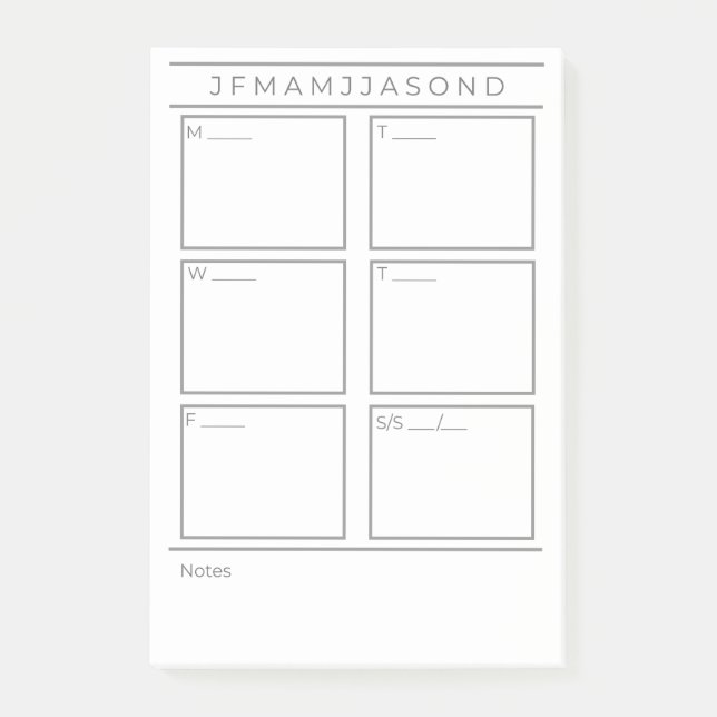 Veckoplanering - bokför anteckningsblock 4" x 6" post-it block (Framsida)